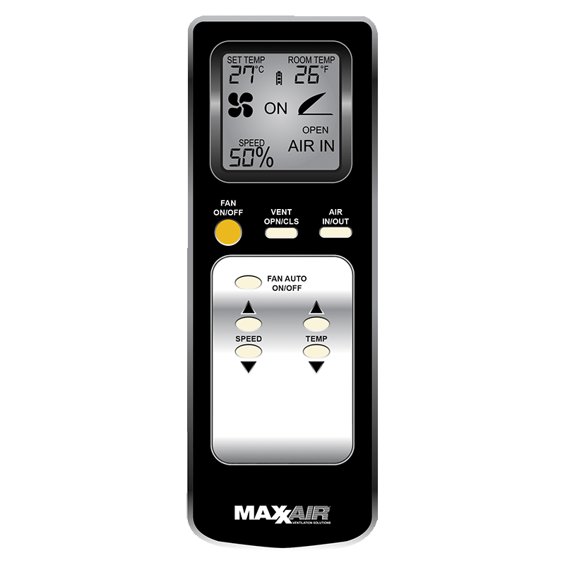 MAXXAIR MaxxFan Deluxe with Rain Dome, Thermostat, Power Lift and Remote