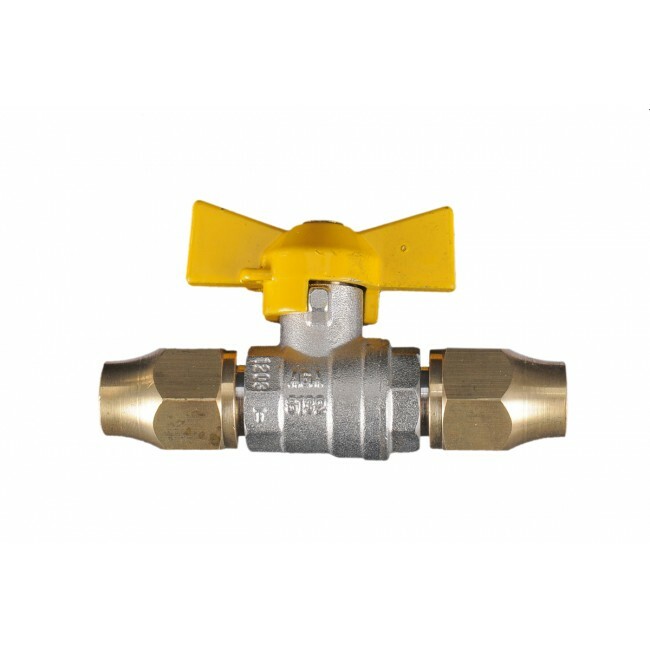 Gas Ball Valve - 3/8x3/8 SAE Flare Yellow Handle With Flare Nuts