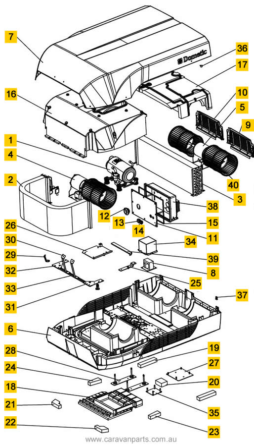 Spare Parts Diagram: Dometic Harrier Inverter (Rooftop)