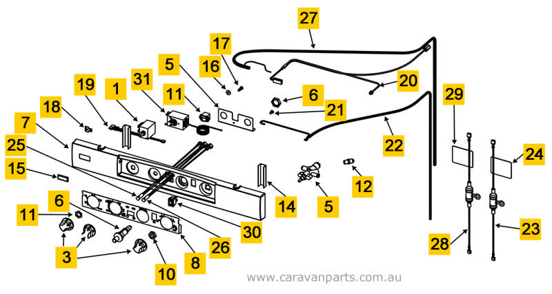 Spare Parts Diagram: Thetford N404M Fridge - Control Panel Assembly Area