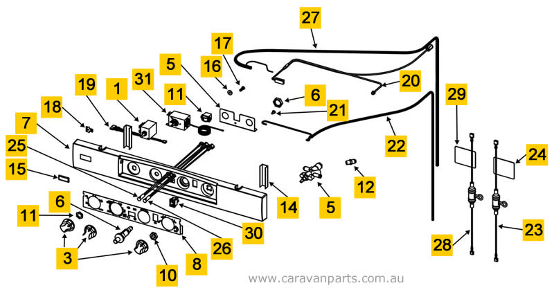 Spare Parts Diagram: Thetford N504M Fridge - Control Panel Assembly Area