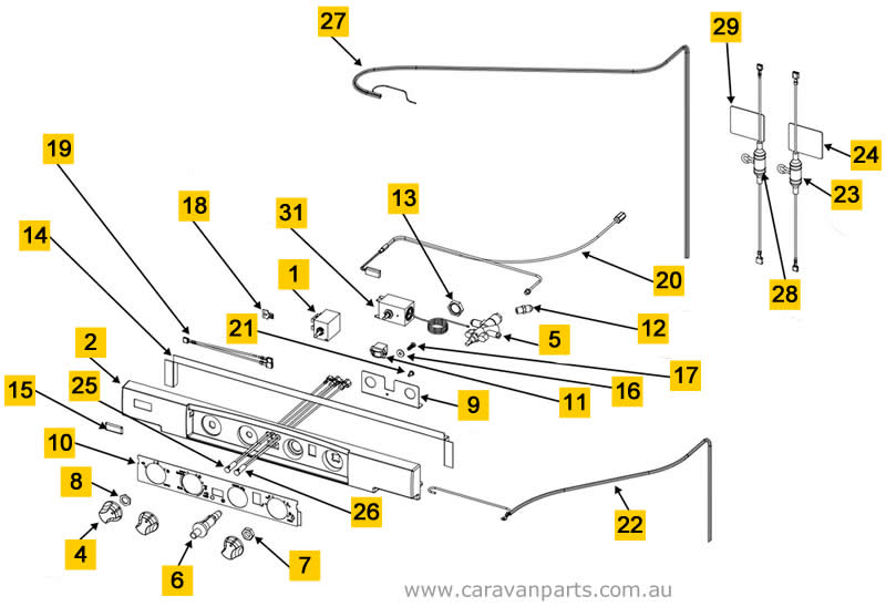 Spare Parts Diagram: Thetford N304M Fridge - Control Panel Assembly Area