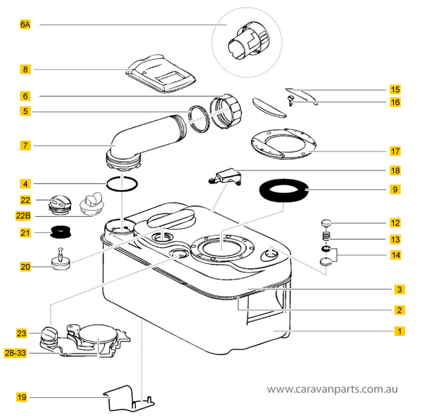 Thetford C200 Waste Holding Tank Spare Parts Diagram