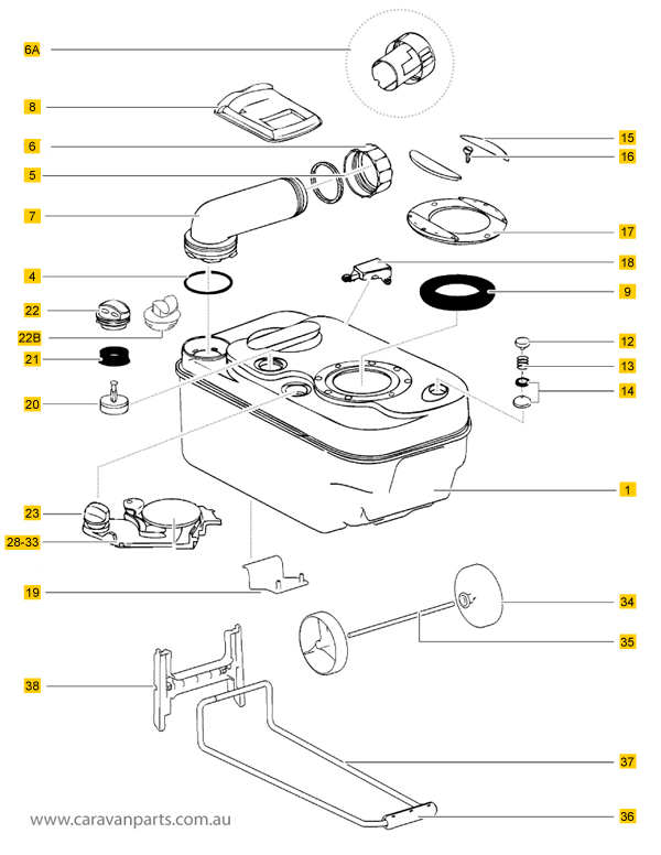 Thetford C200 Waste Holding Tank with Wheels Spare Parts Diagram