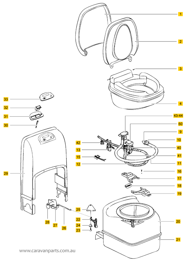 Thetford C200S/CS Cassette Toilet Spare Parts Diagram