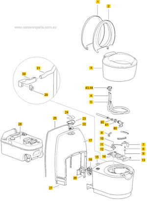 Spare Parts Diagram: Thetford C223CS Cassette Toilet