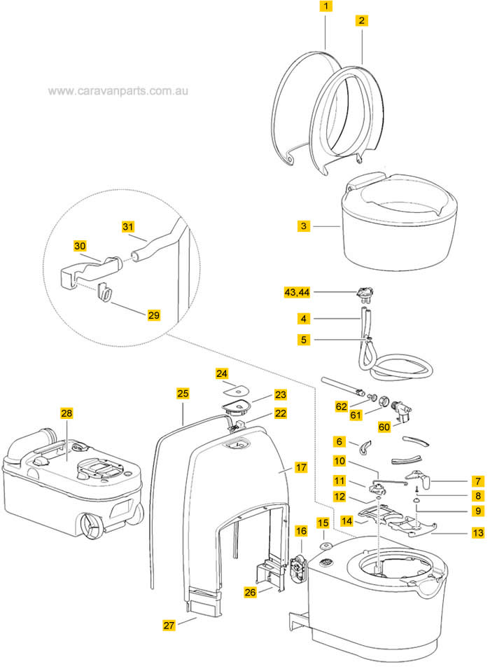 Spare Parts Diagram  Thetford C223cs Cassette Toilet