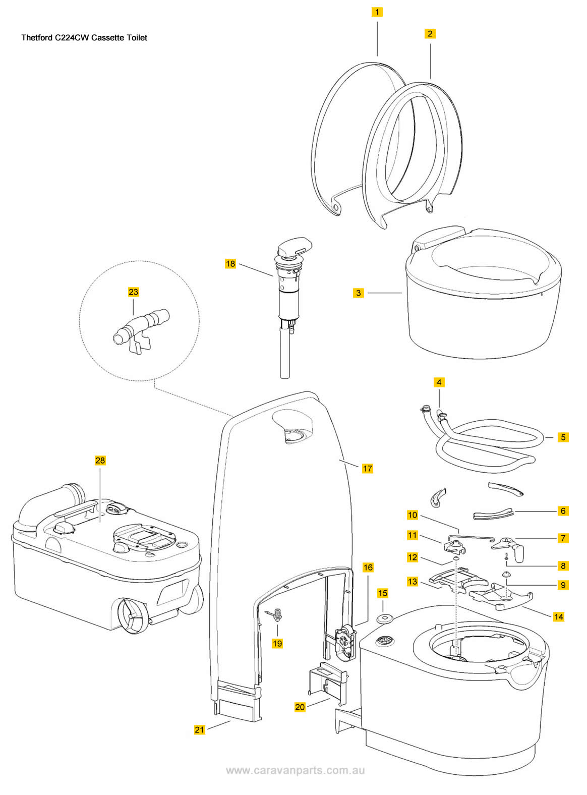 Spare Parts Diagram  Thetford C224cw Cassette Toilet