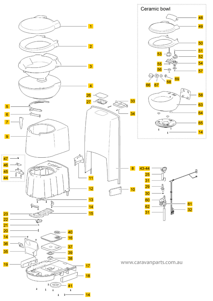 Thetford C2263CS Cassette Toilet Spare Parts Diagram