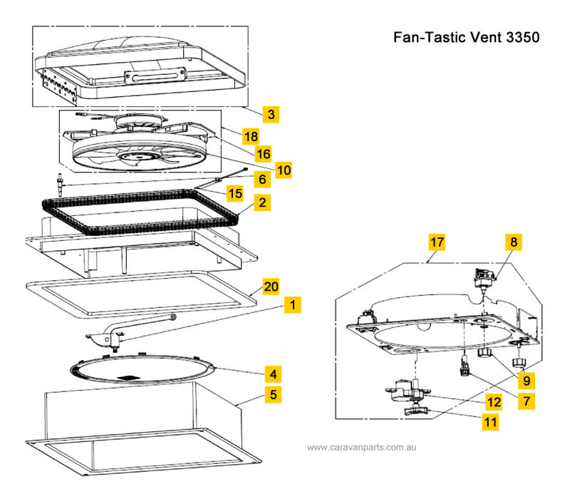 Spare Parts Diagram Fan Tastic Vent 3350 Caravan Parts