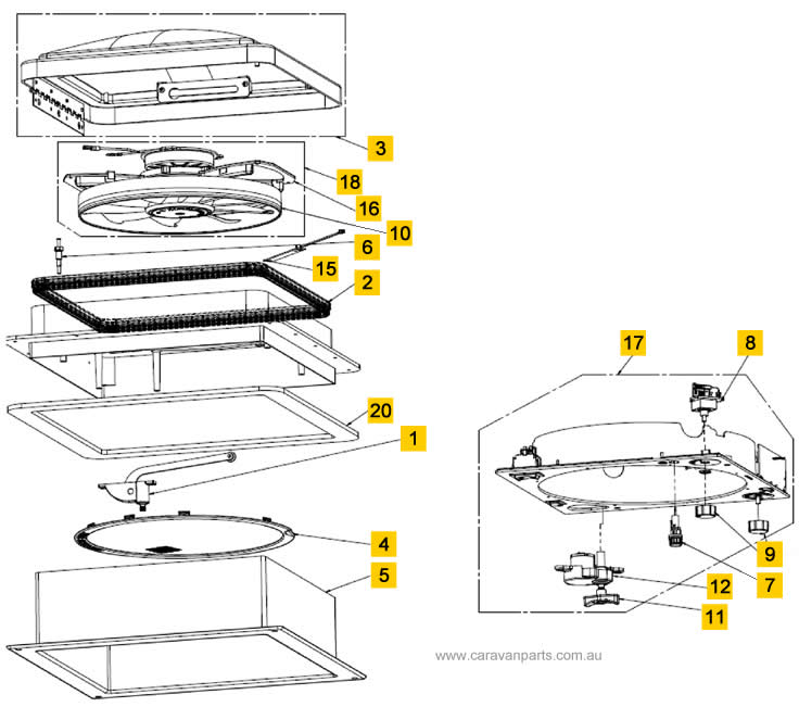 Spare Parts Diagram: Fan-tastic Vent 3350