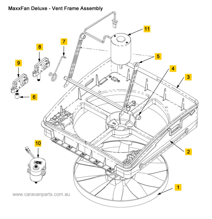 Spare Parts Diagram: MaxxFan Deluxe - Vent Frame Assembly.