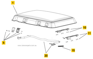 Spare Parts Diagram: Dometic Midi Heki Roof Hatch (All Versions) - Glazing Dome