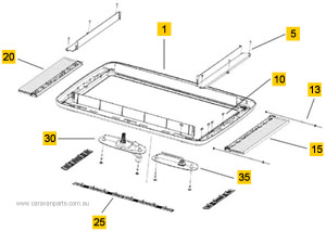 Spare Parts Diagram: Dometic Midi Heki Roof Hatch with Crank - Internal Frame