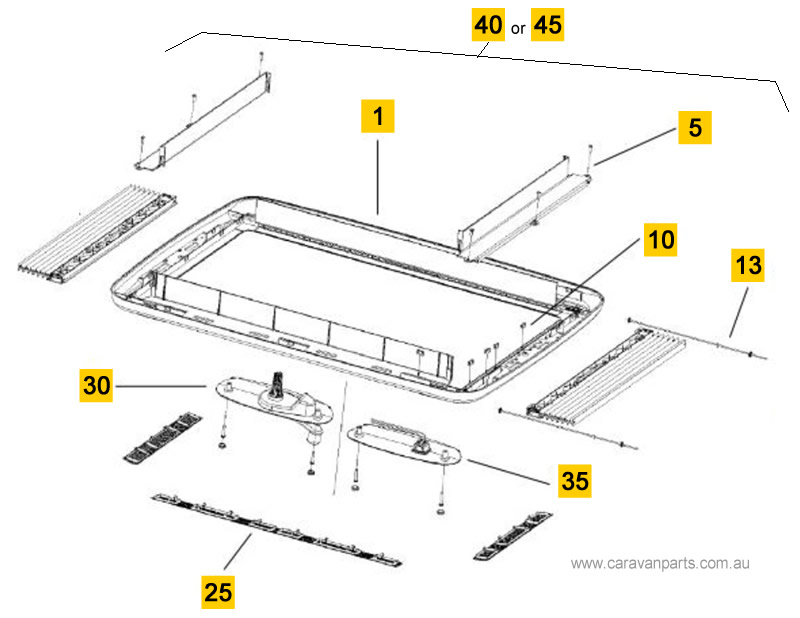 Spare Parts Diagram: Seitz Midi Heki Roof Hatch with Crank - Internal Frame