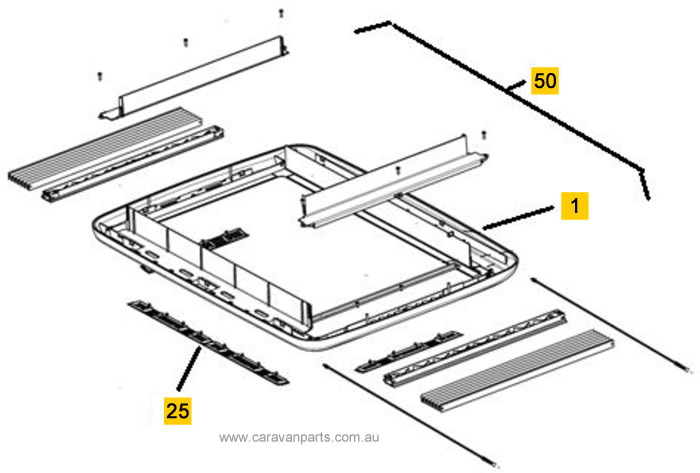 Spare Parts Diagram: Seitz Midi Heki Roof Hatch with Bar - Interior Frame