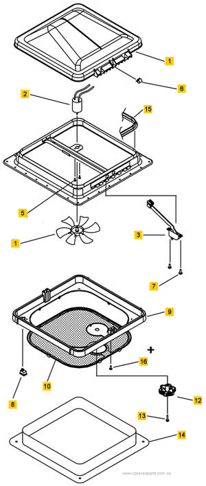 Spare Parts Diagram: Ventline 12V Roof Vent 