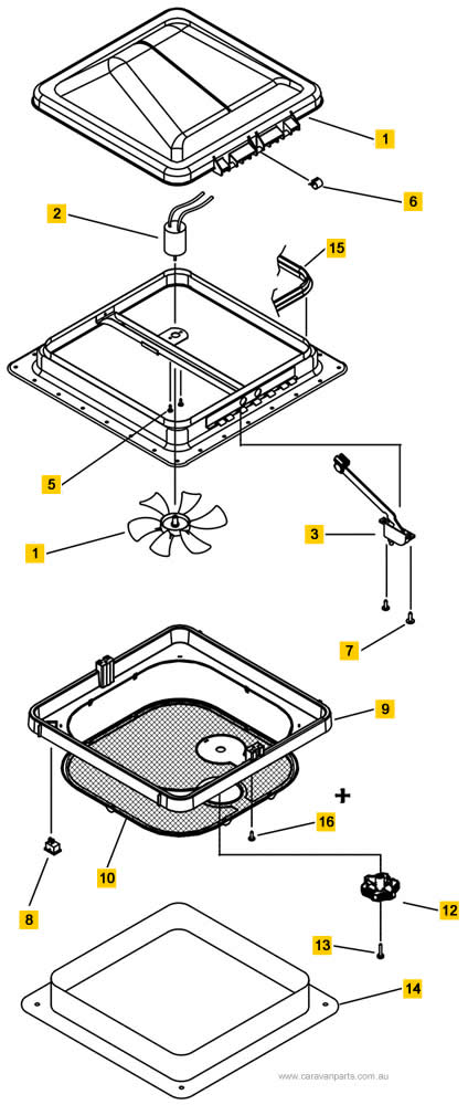 Spare Parts Diagram: Ventline 12V Roof Vent