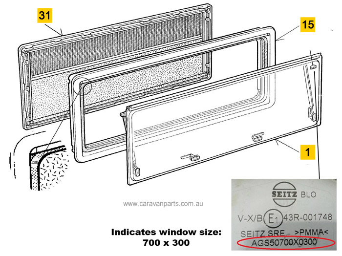 Spare Parts Diagram: Dometic S4 Window - External (Frames & Glazing)