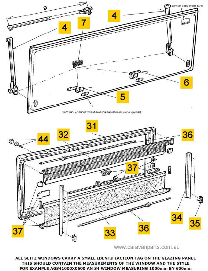 Spare Parts Diagram: Dometic S4 Window - Internal (Small Components)